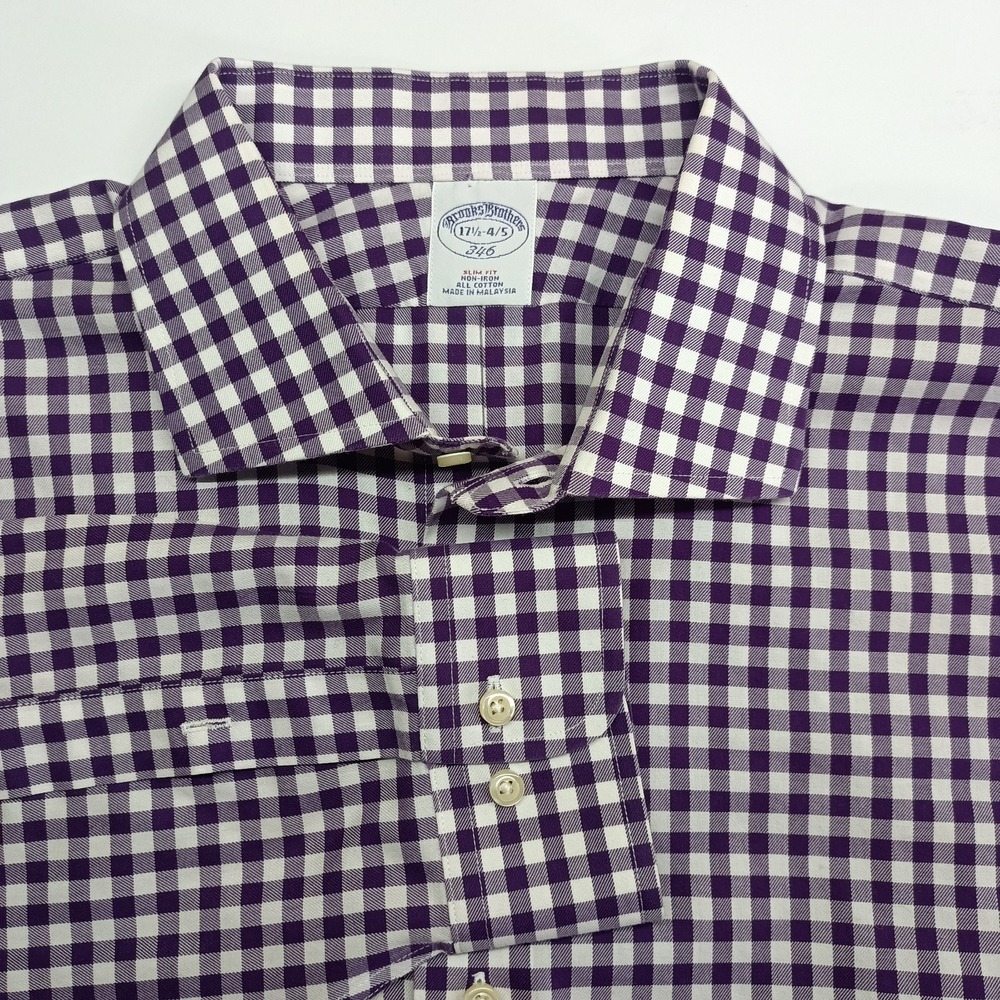 Brooks Brothers Men's Size 17 1/2 Purple Check Plaid Long Sleeve Button Up Shirt